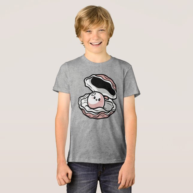 Niedliche Kawaii Pearl in einer offenen Muschel Tri-Blend Shirt (Vorderseite voll)