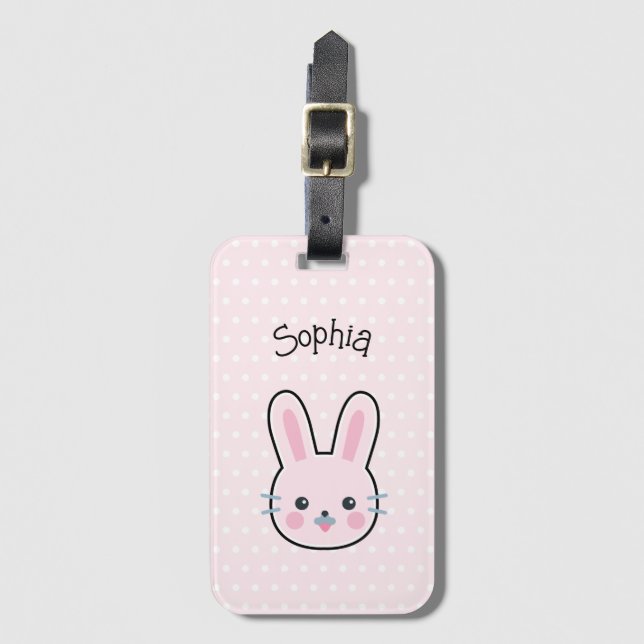 Niedliche Kawaii Pink Bunny und Polka Dots Gepäckanhänger (Vorderseite Vertikal)