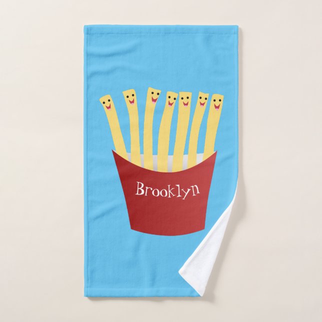 Niedliche Kawaii Pommes Fastfood Cartoon Illustrat Badhandtuch Set (Handtuch)