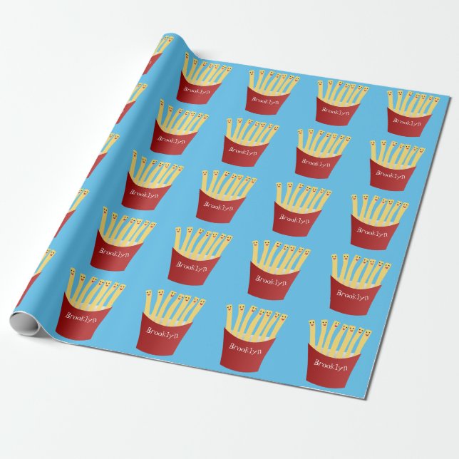 Niedliche Kawaii Pommes Fastfood Cartoon Illustrat Geschenkpapier (Ungerollt)