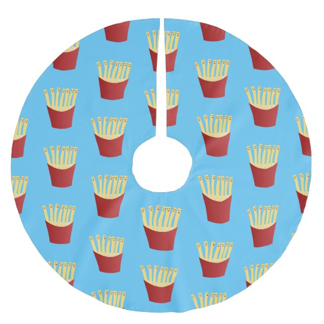 Niedliche Kawaii Pommes Fastfood Cartoon Illustrat Polyester Weihnachtsbaumdecke (Vorderseite)