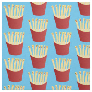 Niedliche Kawaii Pommes Fastfood Cartoon Illustrat Stoff