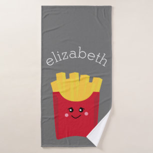 Niedliche Kawaii Pommes-Frites mit individuellem Badehandtuch