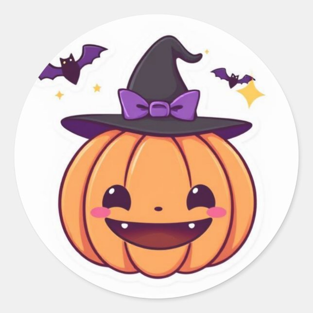 Niedliche Kawaii Pumpkin Hexensticker Runder Aufkleber (Vorderseite)