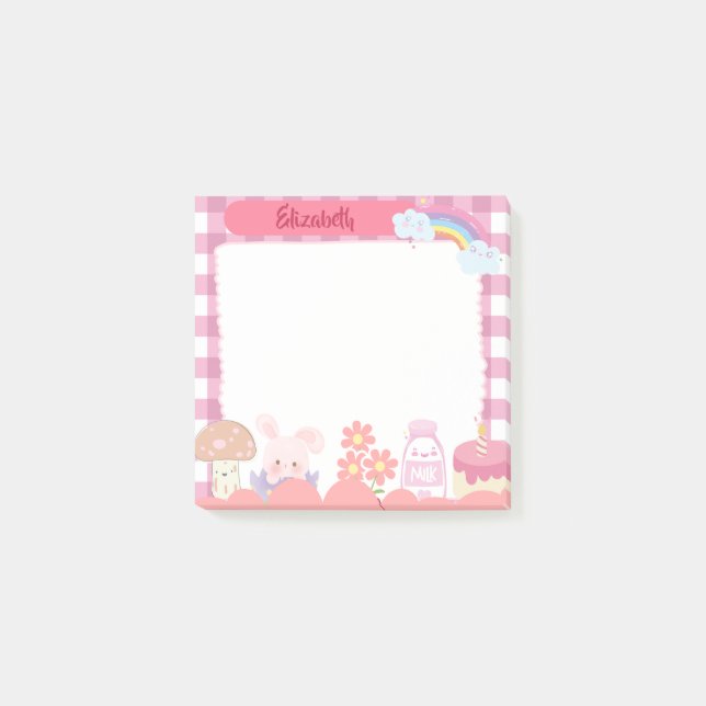 Niedliche Kawaii Rosa Buchstaben Personalisiertes  Post-it Klebezettel (Vorderseite)