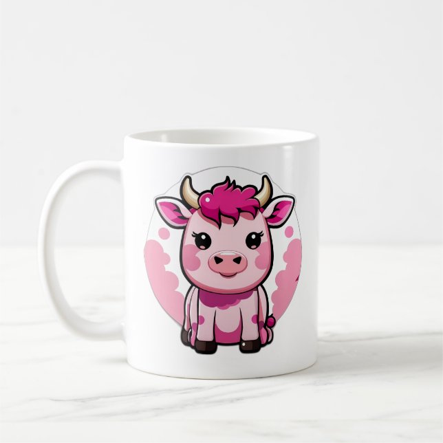 Niedliche Kawaii-Rosa Kuh Kaffeetasse (Links)