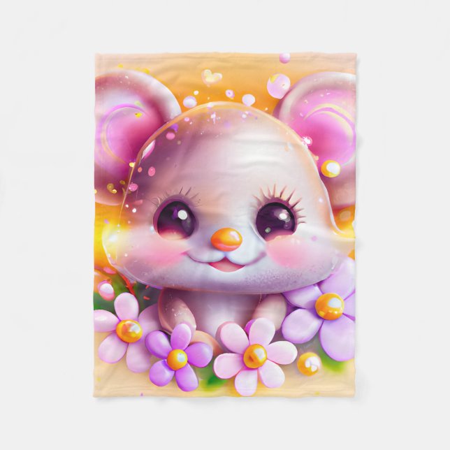Niedliche Kawaii-Rosa-Maus Fleecedecke (Vorderseite)