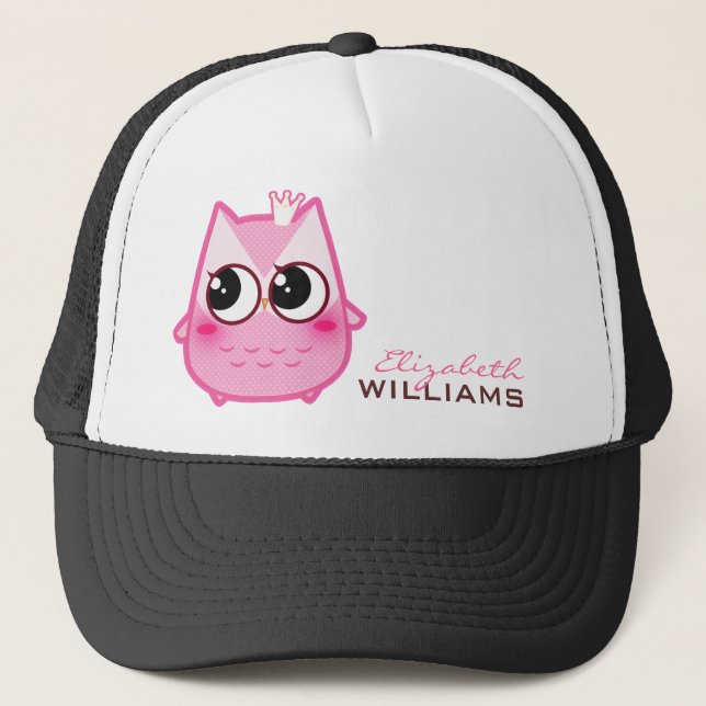 Niedliche kawaii Rosaeule - personalisiert Truckerkappe (Vorderseite)