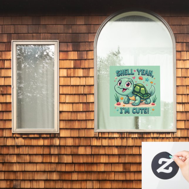 Niedliche Kawaii-Schildkröte mit Funny Puan Ocean  Fensteraufkleber (Fenster Zuhause)