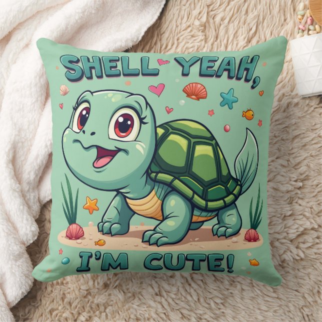 Niedliche Kawaii-Schildkröte mit Funny Puan Ocean  Kissen (Decke)