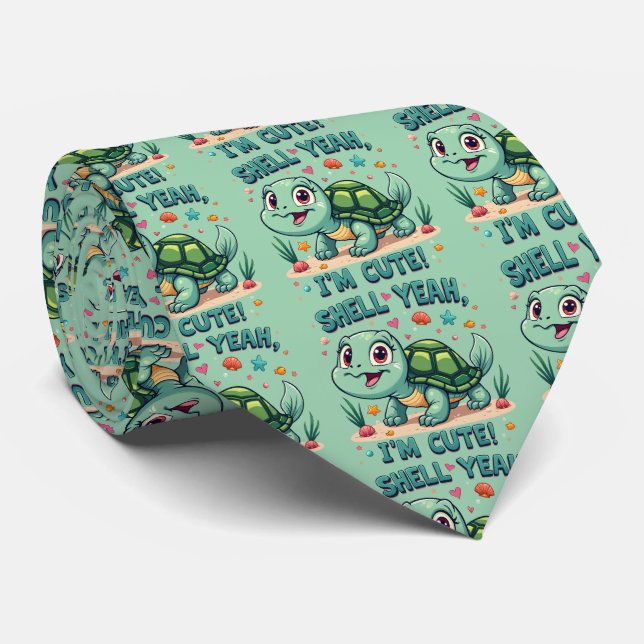 Niedliche Kawaii-Schildkröte mit Funny Puan Ocean  Krawatte (Gerollt)