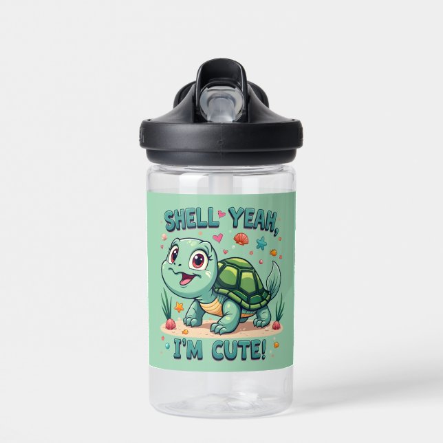Niedliche Kawaii-Schildkröte mit Funny Puan Ocean  Trinkflasche (Vorne)