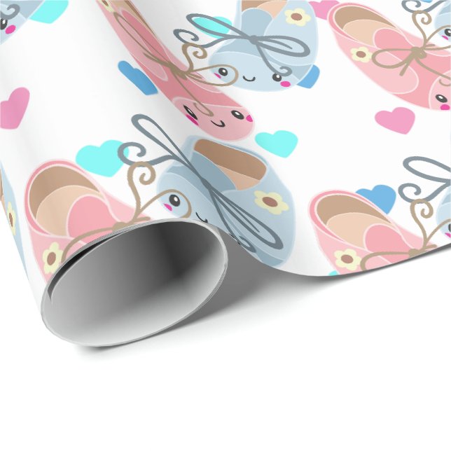 Niedliche Kawaii Schuhe Geschlecht offenbaren Part Geschenkpapier (Rolleneckpunkt)