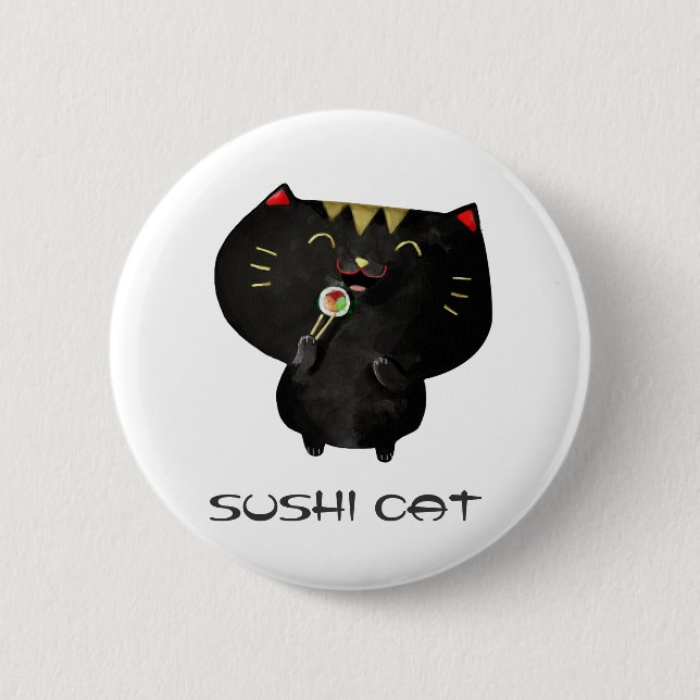 Niedliche Kawaii schwarze Sushi-Katze Button (Vorderseite)