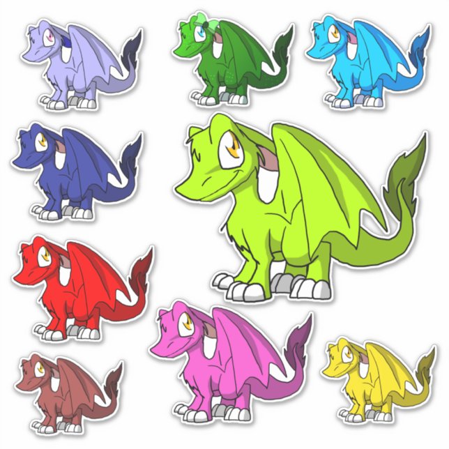 Niedliche Kawaii SD Furry Dragons Fantasy Illustra Aufkleber (Vorderseite)