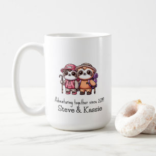 Niedliche Kawaii Sloth Couple Adventures Zusammen Kaffeetasse