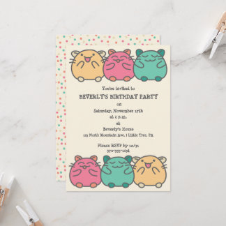 Niedliche Kawaii Style Cartoon Hamsters Personalis Einladung