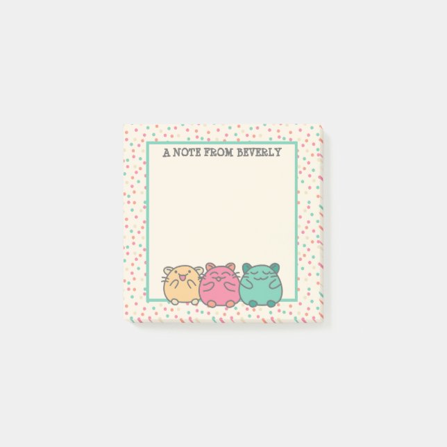 Niedliche Kawaii Style Cartoon Hamsters Personalis Post-it Klebezettel (Vorderseite)