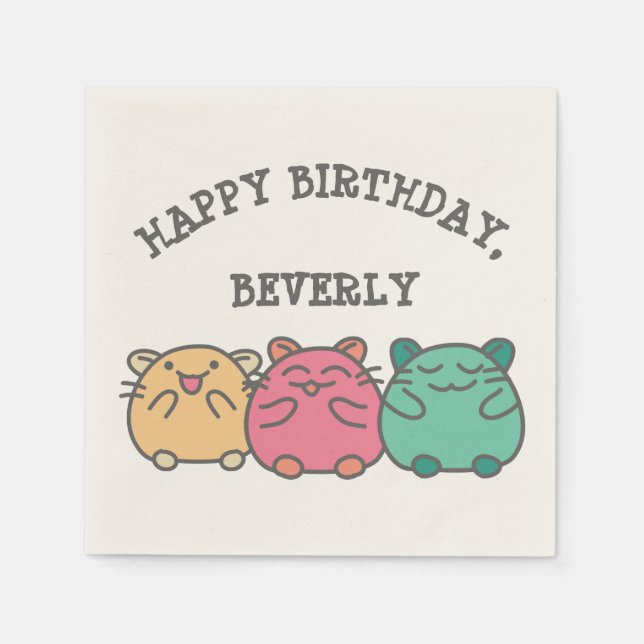 Niedliche Kawaii Style Cartoon Hamsters Personalis Serviette (Vorderseite)