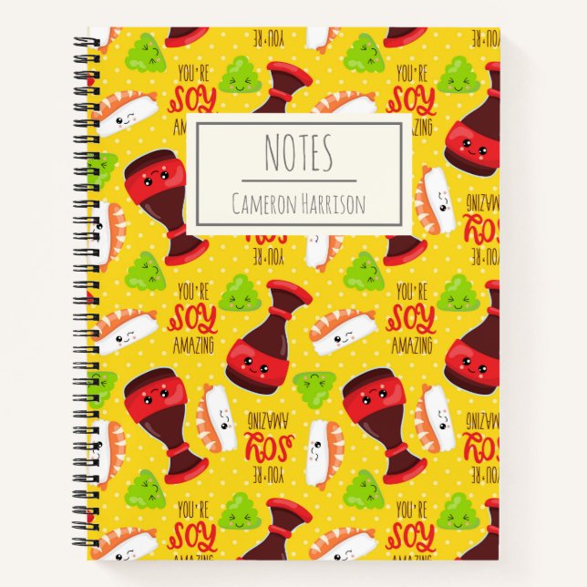 Niedliche Kawaii Sushi Nahrungskani Personalisiert Notizbuch (Vorderseite)