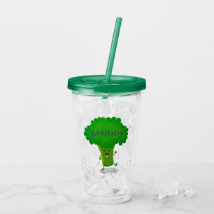 Niedliche Kawaii tanzende Broccoli Cartoon-Abbildu Acryltrinkbecher