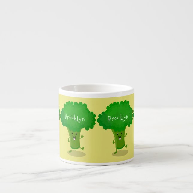 Niedliche Kawaii tanzende Broccoli Cartoon-Abbildu Espressotasse (Vorderseite)