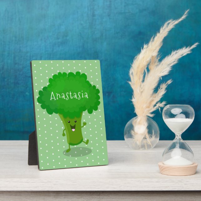 Niedliche Kawaii tanzende Broccoli Cartoon-Abbildu Fotoplatte (Seite)