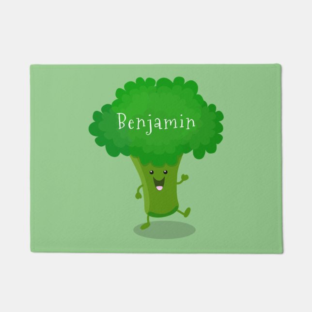 Niedliche Kawaii tanzende Broccoli Cartoon-Abbildu Fußmatte (Vorderseite)