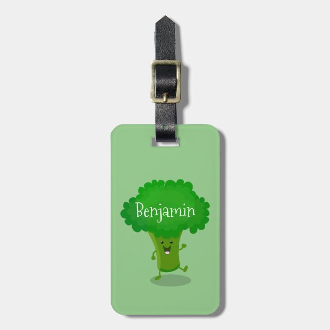 Niedliche Kawaii tanzende Broccoli Cartoon-Abbildu Gepäckanhänger (Vorderseite vertikal)