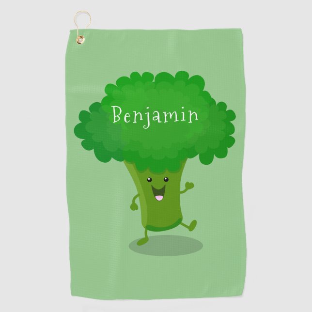 Niedliche Kawaii tanzende Broccoli Cartoon-Abbildu Golfhandtuch (Vorderseite)