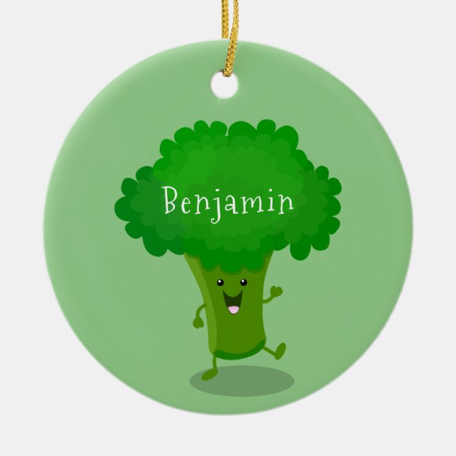 Niedliche Kawaii tanzende Broccoli Cartoon-Abbildu Keramik Ornament (Vorne)