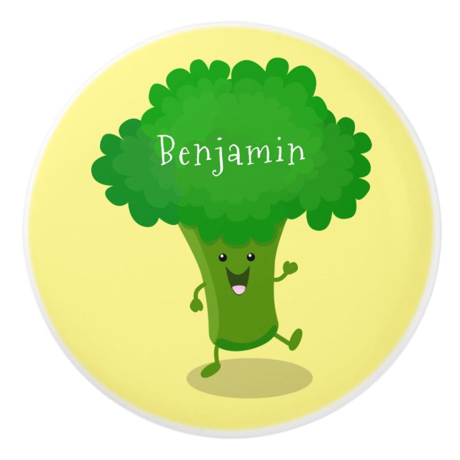 Niedliche Kawaii tanzende Broccoli Cartoon-Abbildu Keramikknauf (Vorderseite)