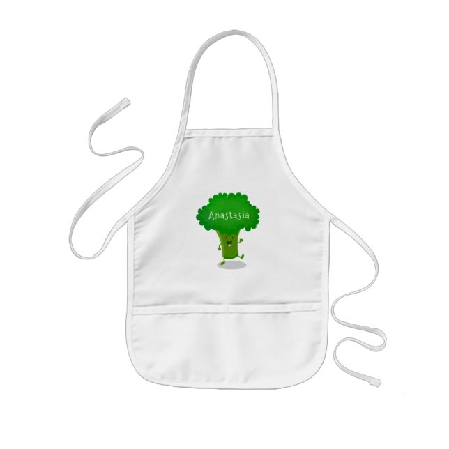 Niedliche Kawaii tanzende Broccoli Cartoon-Abbildu Kinderschürze (Vorne)