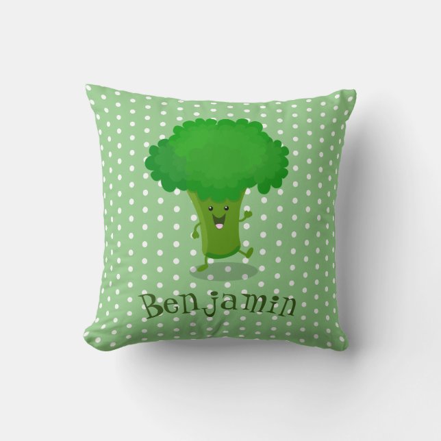 Niedliche Kawaii tanzende Broccoli Cartoon-Abbildu Kissen (Vorderseite)