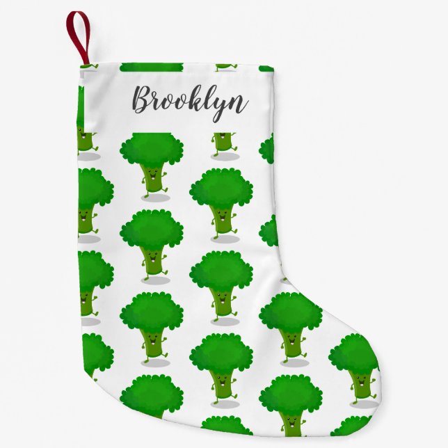 Niedliche Kawaii tanzende Broccoli Cartoon-Abbildu Kleiner Weihnachtsstrumpf (Vorderseite)