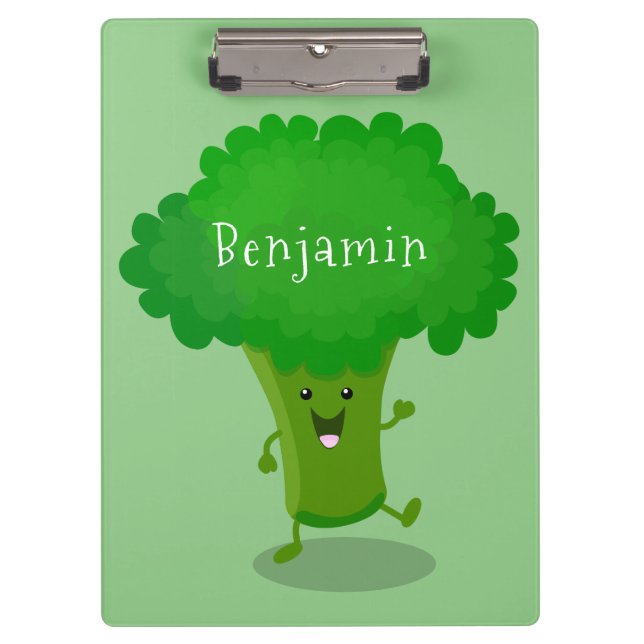 Niedliche Kawaii tanzende Broccoli Cartoon-Abbildu Klemmbrett (Vorderseite)