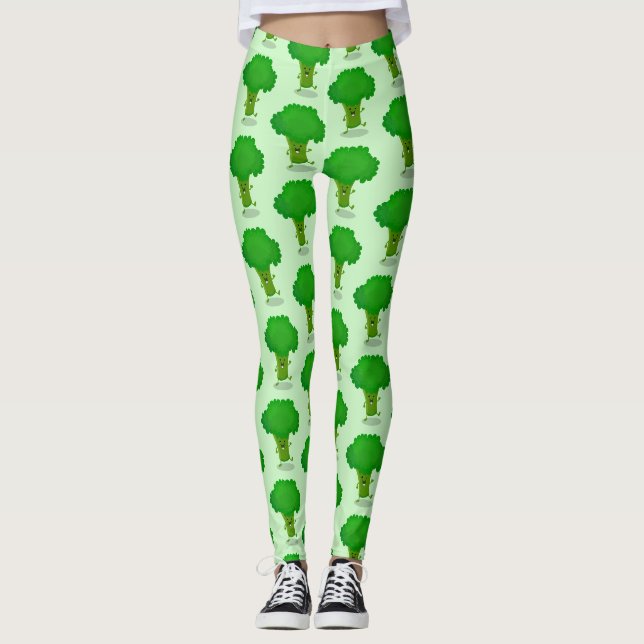 Niedliche Kawaii tanzende Broccoli Cartoon-Abbildu Leggings (Vorderseite)