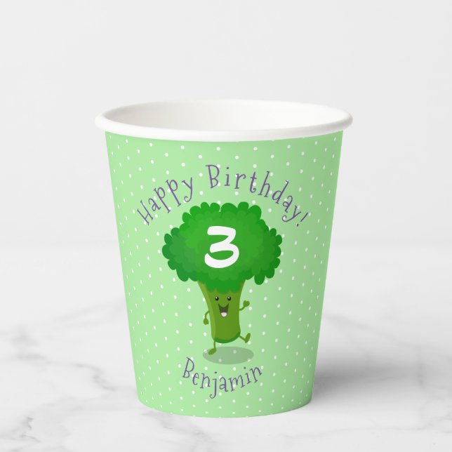 Niedliche Kawaii tanzende Broccoli Cartoon-Abbildu Pappbecher (Vorderseite)