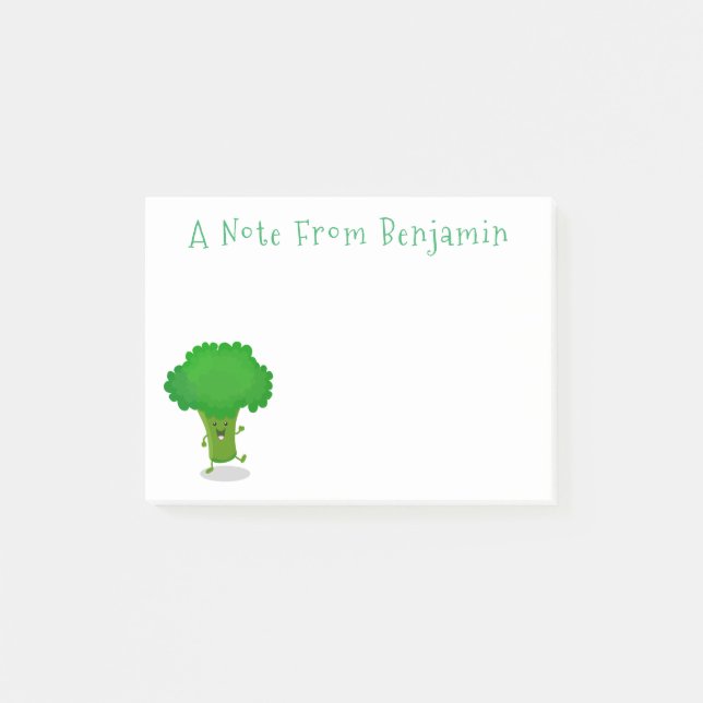 Niedliche Kawaii tanzende Broccoli Cartoon-Abbildu Post-it Klebezettel (Vorderseite)