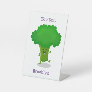 Niedliche Kawaii tanzende Broccoli Cartoon-Abbildu Sockelschild