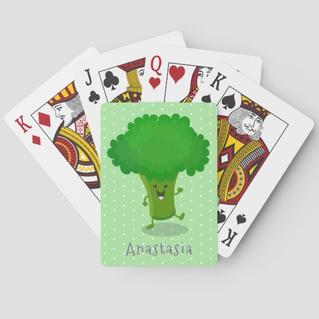 Niedliche Kawaii tanzende Broccoli Cartoon-Abbildu Spielkarten (Rückseite)