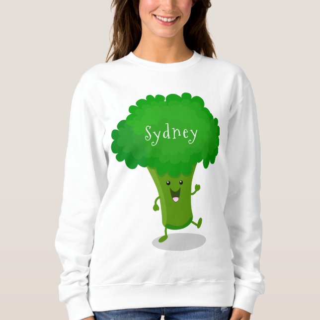 Niedliche Kawaii tanzende Broccoli Cartoon-Abbildu Sweatshirt (Vorderseite)