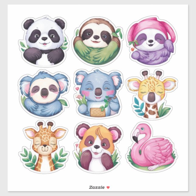 Niedliche Kawaii-Tiere #4 Aufkleber (Blatt)