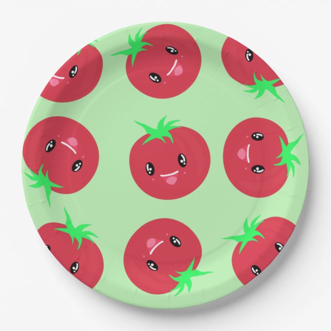 Niedliche Kawaii Tomate Vegan Pappteller (Vorderseite)