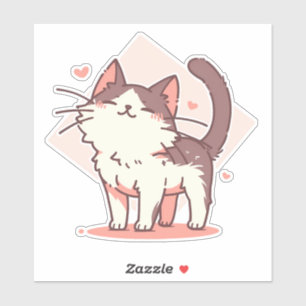 Niedliche Kawaii Tuxedo Katze mit Herz auf Rosa Aufkleber