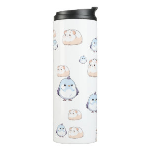 Niedliche Kawaii-Vögel und Guinea Schweine.Kawaii- Thermosbecher