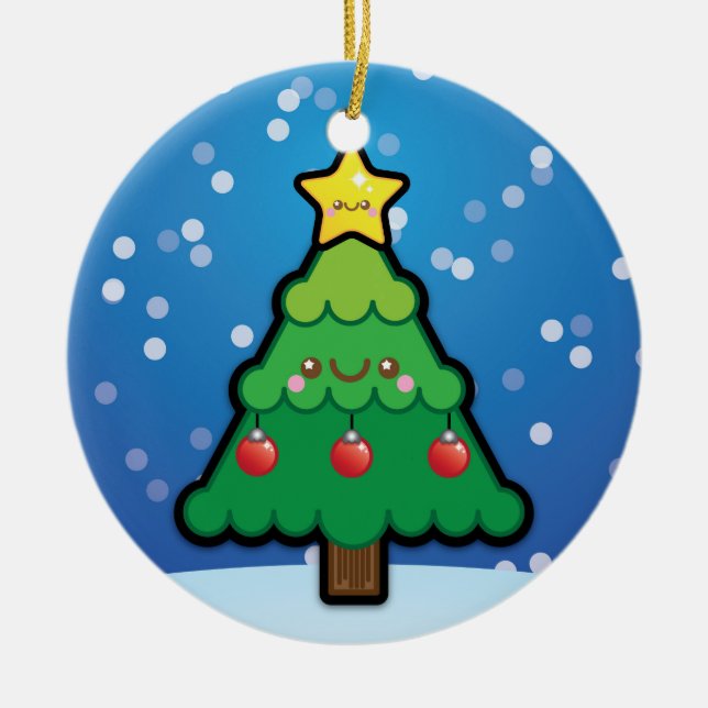 Niedliche Kawaii Weihnachtsbaum-Dekoration Keramik Ornament (Vorne)