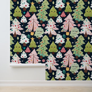 Niedliche Kawaii Weihnachtsbäume Nahtloses Muster Tapete