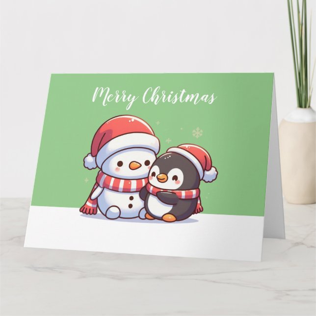 Niedliche Kawaii Weihnachtskarte mit Snowman Karte (Vorderseite)