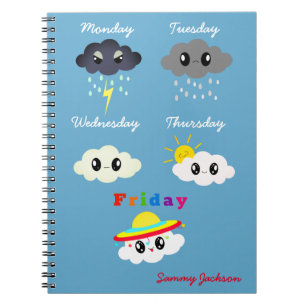 Niedliche Kawaii Wolken Wochenende TGIF Fr. Notizblock